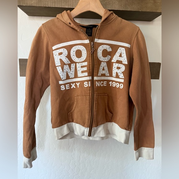 Rocawear|Y2k Tan full zip Hoodie sweater with embellishments/stones “1999 sexy”• - Picture 1 of 13